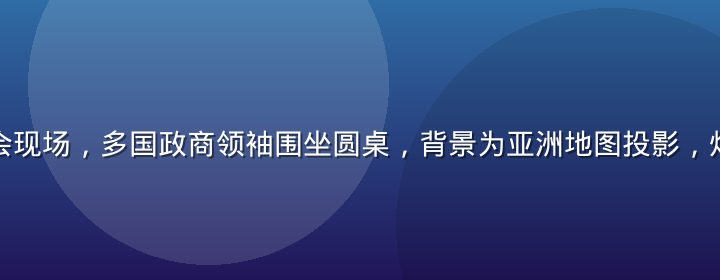 亚洲财经峰会现场，多国政商领袖围坐圆桌，背景为亚洲地图投影，灯光专业庄重